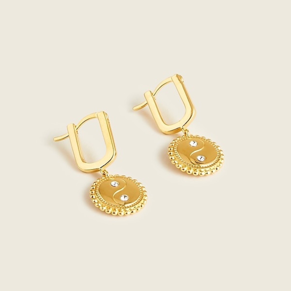 J CREW DEMI FINE YING YANG 14 KT PLATE  SPARKLE EARRINGS NWT